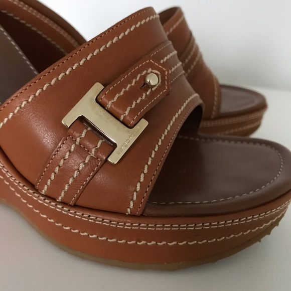 Sergio Rossi | Wedge Mules - Saddle Tan - Picture 6 of 12